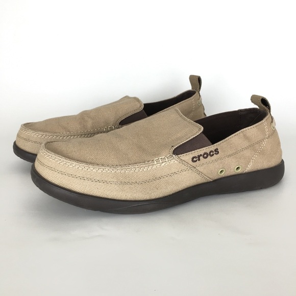 CROCS Walu Men’s Beige Canvas Slip-On Loafer Shoes with Dark Brown Sole Size 13 main image 6